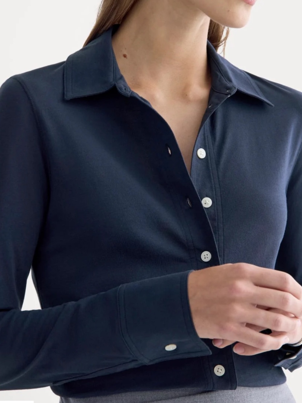 Everlane Organic Cotton Button-Up Polo Top Navy Blue Sz S